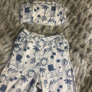 Midnight Sky Tropical Print 2-Piece Set | Resort Wear | Size Medium